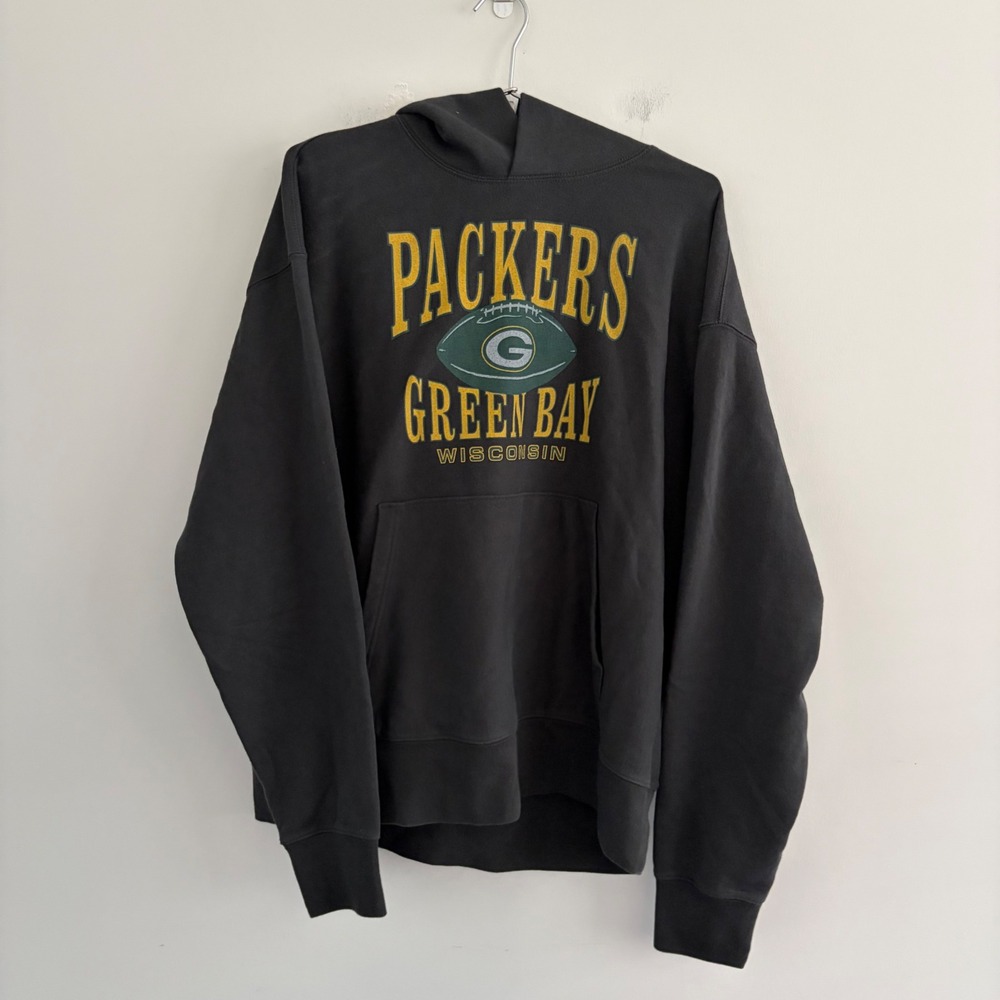 American Eagle NFL Green Bay Packers Hoodie Mens Large Black Graphic Sweatshirt